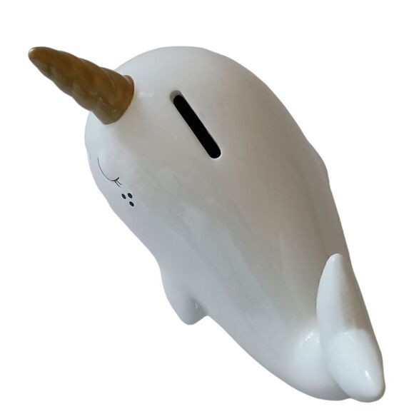 Target Narwhal Bank Ceramic White Pillowfort Piggy Coin Figurine Coastal Beach. - Picture 8 of 16